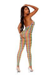 EM12102 Elegant Moments Crochet Net Footless Bodystocking With Open Crotch
