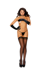 EM12113 Elegant Moments Sheer Thigh High With Striped Top And Back Seam