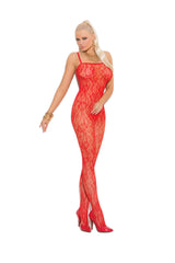 EM1610 Elegant Moments - Bodystocking de encaje rosa con entrepierna abierta