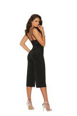 EM77080 Elegant Moments Deep V Lycra Jumpsuit With Double Adjustable Straps And Back Zipper Closure