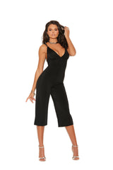 EM77080 Elegant Moments Deep V Lycra Jumpsuit With Double Adjustable Straps And Back Zipper Closure