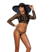 EM82344 Elegant Moments Long Sleeve Swim Cover-up Crochet Top