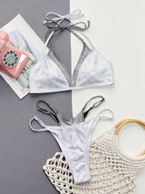 TR-10010050281 Faux Layered Halter Neck Two-Piece Bikini Set