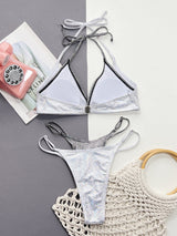 TR-10010050281 Faux Layered Halter Neck Two-Piece Bikini Set