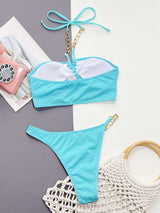 TR-10010048141 Halter Neck Chain Detail Two-Piece Bikini Set