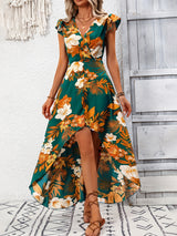 TR-10010093345 High-Low Printed Cap Sleeve Maxi Dress