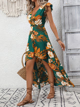 TR-10010093345 High-Low Printed Cap Sleeve Maxi Dress