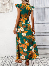 TR-10010093345 High-Low Printed Cap Sleeve Maxi Dress