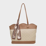 TR-10130023476 Bolso tote de piel sintética con lazo en contraste