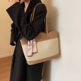 TR-10130023476 Bolso tote de piel sintética con lazo en contraste