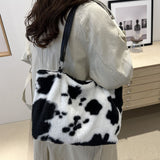 TR-10070063473 Cow Print Furry Tote Bag