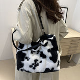 TR-10070063473 Cow Print Furry Tote Bag