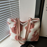 TR-10070063473 Cow Print Furry Tote Bag
