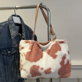 TR-10070063473 Cow Print Furry Tote Bag