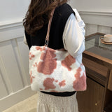 TR-10070063473 Cow Print Furry Tote Bag