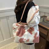 TR-10070063473 Cow Print Furry Tote Bag