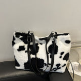 TR-10070063473 Cow Print Furry Tote Bag