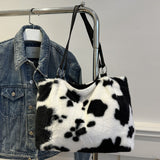 TR-10070063473 Cow Print Furry Tote Bag