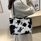 TR-10070063473 Cow Print Furry Tote Bag