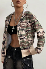 TR-10010078432 Pocketed Camouflage Zip Up Hooded Jacket