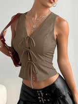 TR-10010063482 Tied Front V-Neck Tank