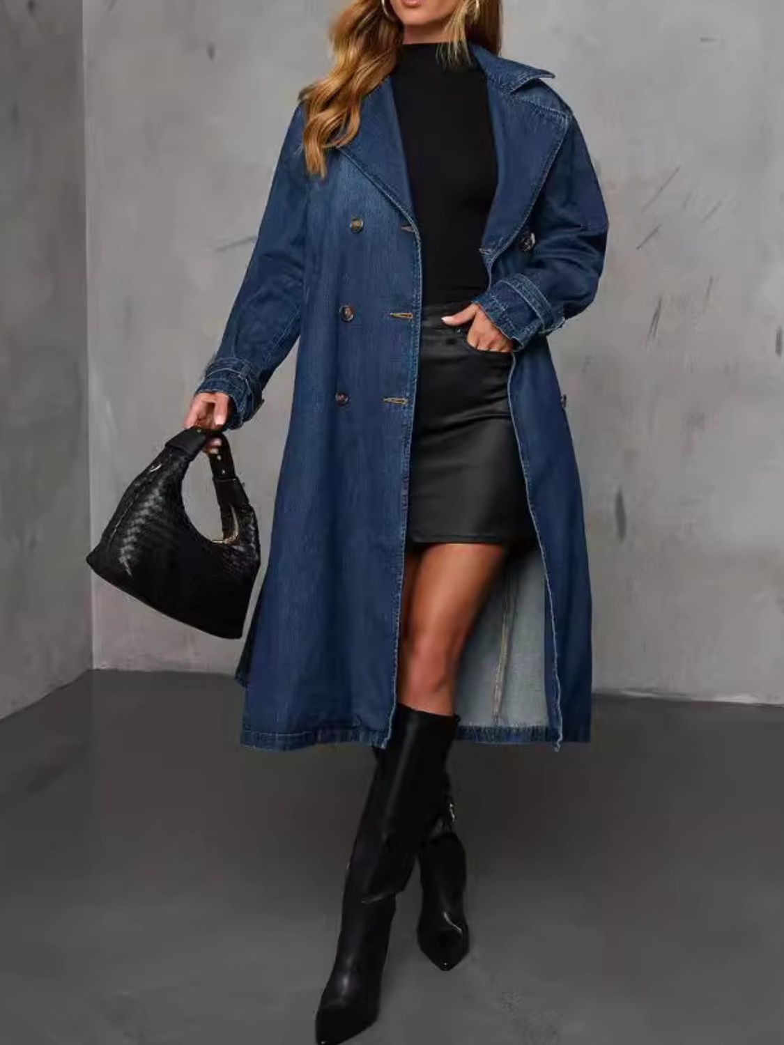 TR-10010068823 Button Up Long Sleeve Longline Denim Jacket