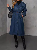 TR-10010068823 Button Up Long Sleeve Longline Denim Jacket