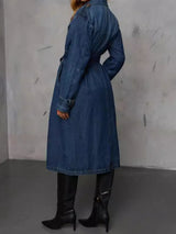 TR-10010068823 Button Up Long Sleeve Longline Denim Jacket