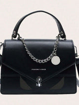 TR-10070047318 Bolso de mano con cadena de cuero sintético y correa de hombro desmontable