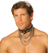 EML9149 Collar de cuero para hombre Elegant Moments con cadenas y anilla en O